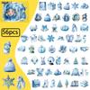 56pcs Transparent Cartoon Blue Winter Stickers Pack Waterproof PET Bookkeeping Material Decorative Car Notebook Graffiti Sticker