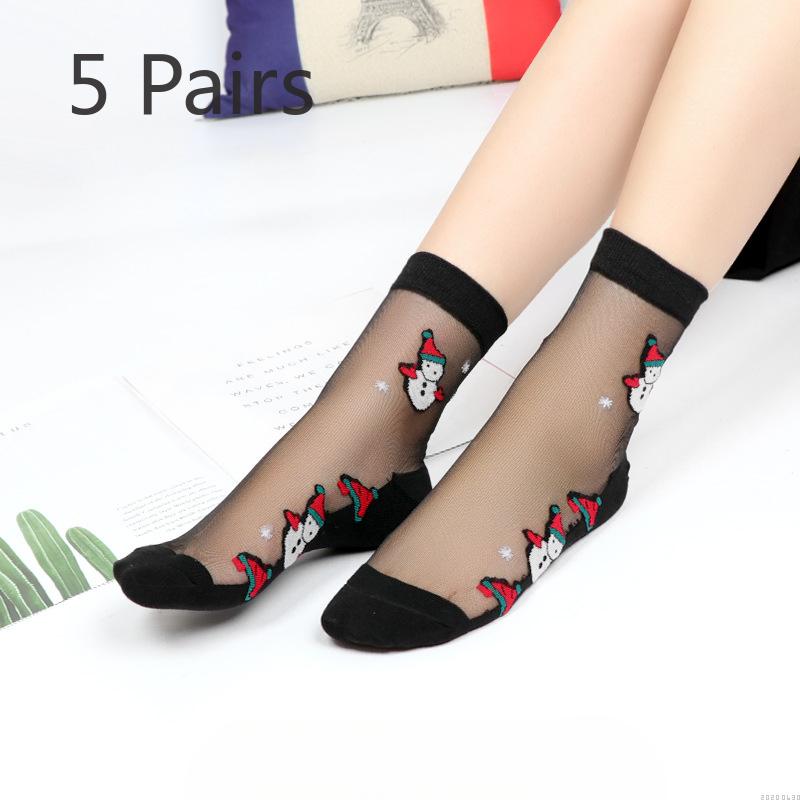 5 Pairs of Light and Breathable Cartoon Bear Mid Calf Socks for Women In Spring and Summer