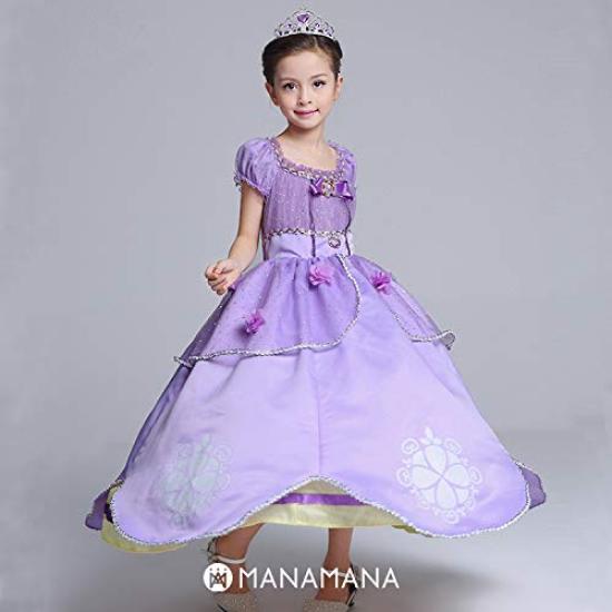 Sofia Princess Kids 120cm [MANAMANA] Children's Dress, Dress, Tiara, Stick, 3-Piece Costume, Purple, Girls, 120,