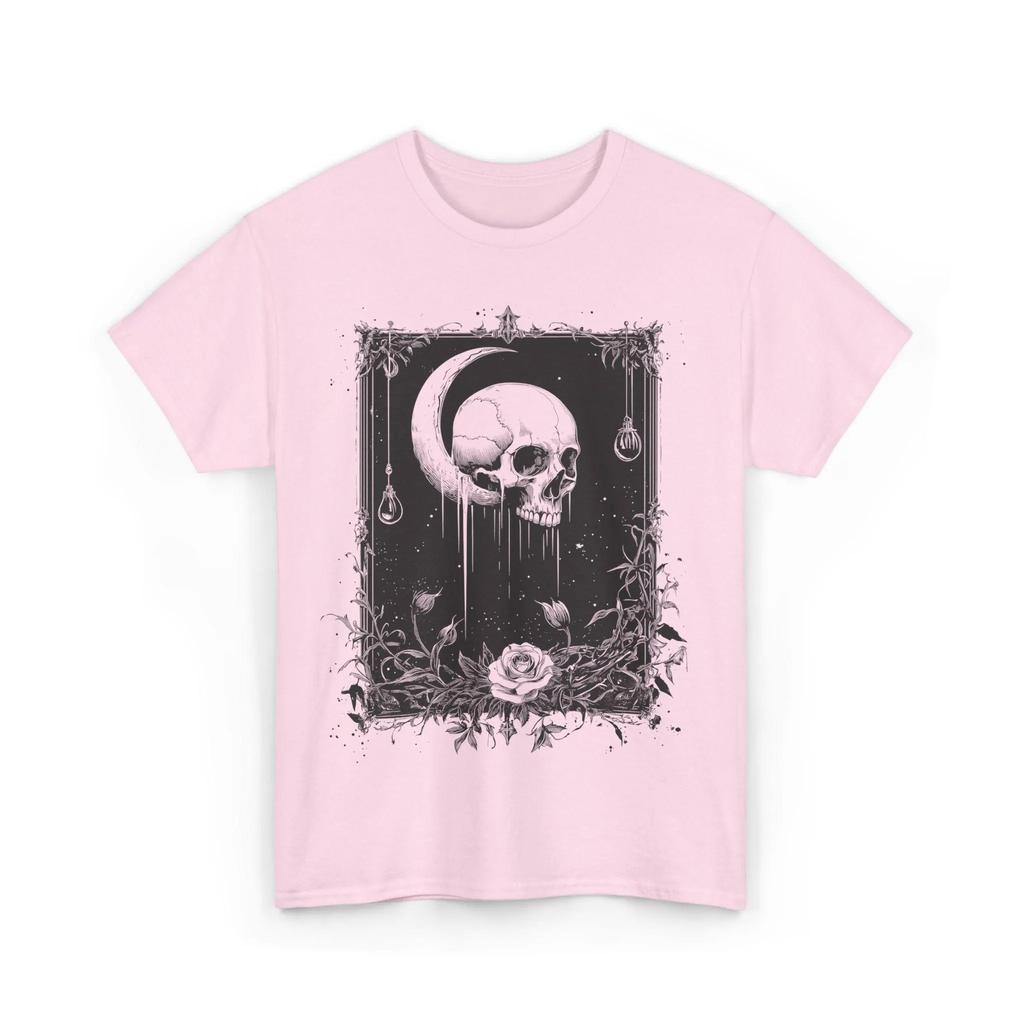 Gothic Skull T-Shirt Dark Academia Crescent Moon Occult Lunar Botanical Skull Tee Celestial  Men Clothing