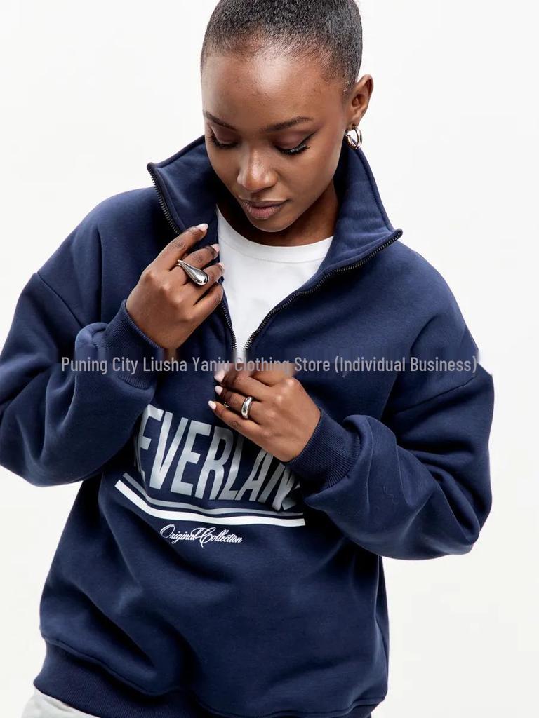 Stylish European & American Thickened Half-Zip Lapel Hoodie for Autumn & Winter - Comfy Hip Hop Look for Commuting