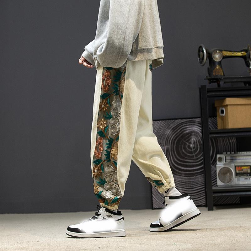 

Модные повседневные брюки Мужская одежда Хлопок Японская самурайская вышивка Пэчворк Брюки-шаровары Оверсайз Харадзюку Джоггеры Мужские 2XL