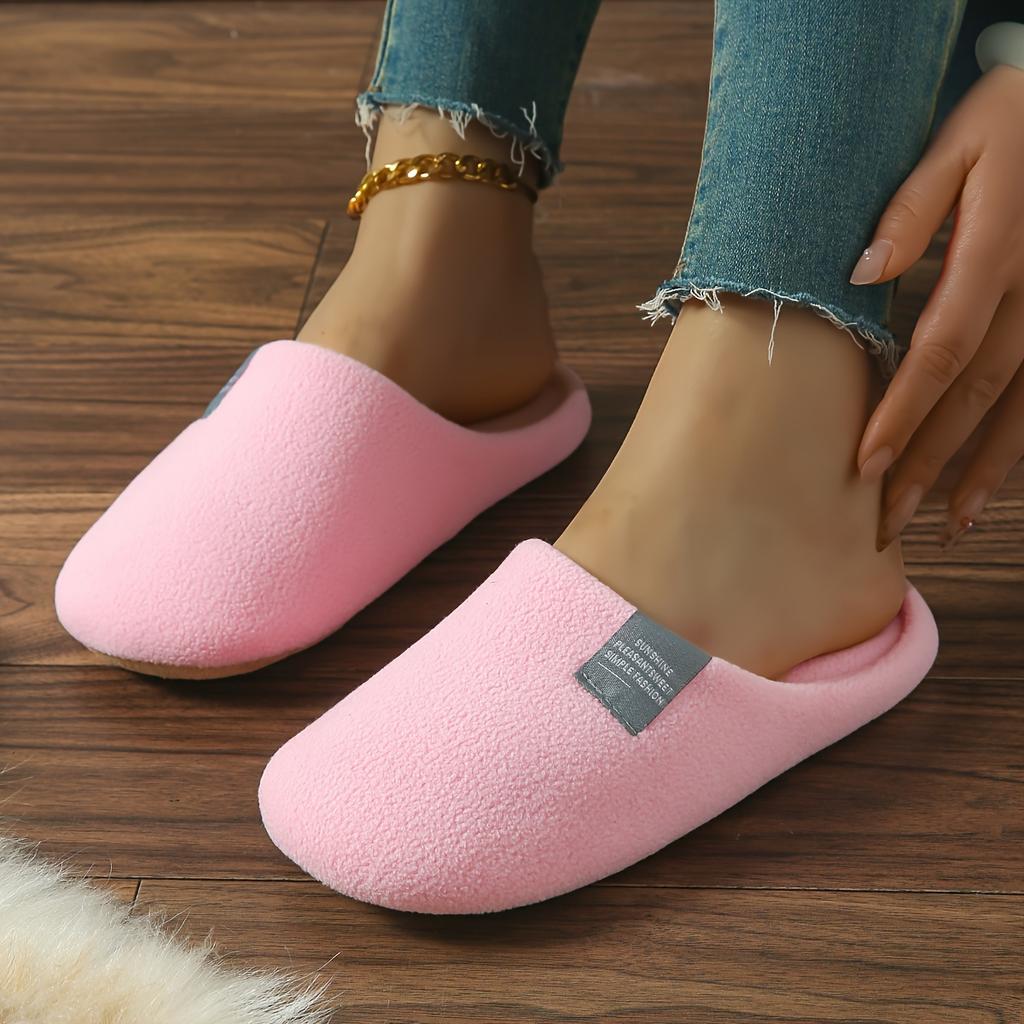 Cozy Plush Slip-On House Slippers for Women Soft Sole Warm Fuzzy Fabric Comfortable Indoor Footwear