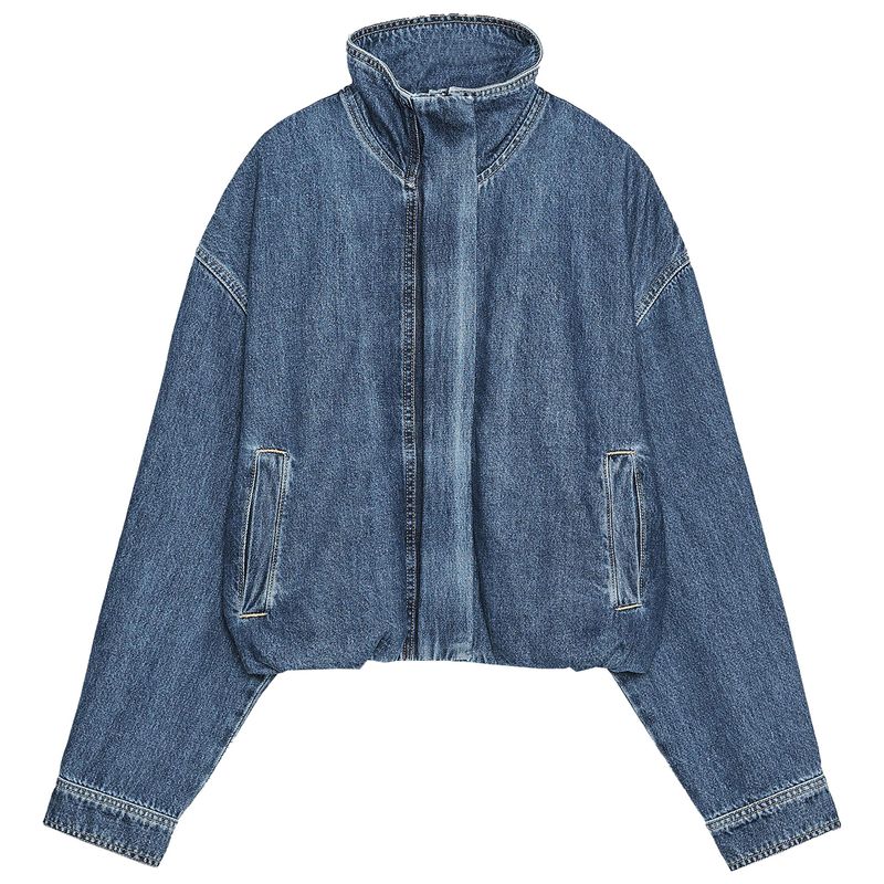 

Zaprha 2025 Осень Новая Женская Мода Стойка Воротник Длинный рукав Со спущенным плечом Джинсовая куртка Все-сочетаемый Верхняя одежда 1300070 Blue L