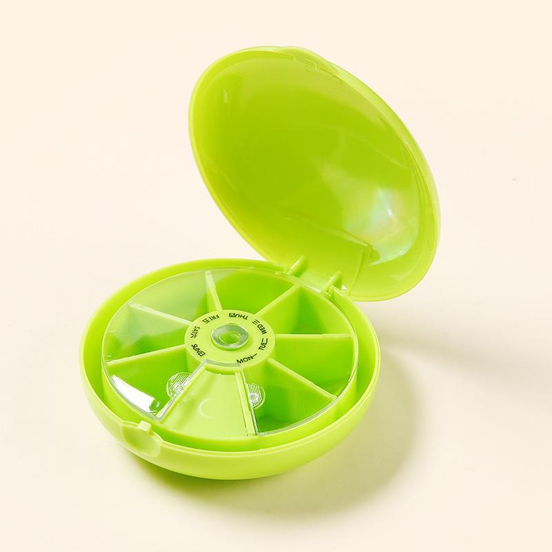 Portable split flip medicine box, rotating circular, 7 days, mini medicine box, pill powder box, moisture-proof medicine box зелёный