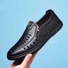 New Men Genuine Leather Sandals, Business Perforated Hollow Dad Leather Shoes, White Soft Sole Hollow-out Casual Footwear