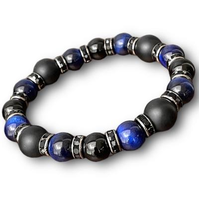 Power Stone Bracelet with Tiger Lapis and Matte Onyx Financial and Career Luck Includes a Drawstring Bag with Brand Logo [BLESSING M'style] Men's Eye,