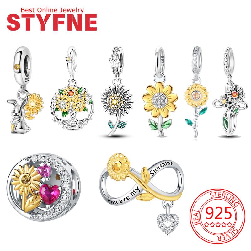 Original Copper Sunflower Charms Gold Flower Beads Fit Bracelet Accessories Women Jewelry Making Fine Jewelry Gift