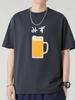 Unisex T Shirt Japanese Beer Cup Graphic Tee Humor Hiragana Text Print Short Sleeve O Neck Loose Casual Tops Summer Streetwear