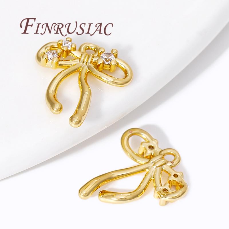 18K Gold Plated Brass with Zircon Bow Pendants For Jewelry,Trendy Charms For Earrings Accessories,DIY Jewelry Making Supplies