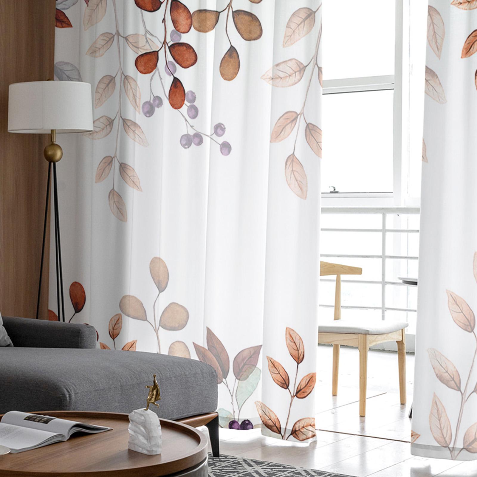 Осенняя ветка оранжево-голубые листья прозрачные занавески для окон тюль шторы — фото 4