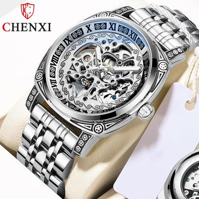 Nuevo Reloj de lujo para hombre de marca superior con caja, reloj Retro tallado, relojes mecánicos huecos impermeables para hombre