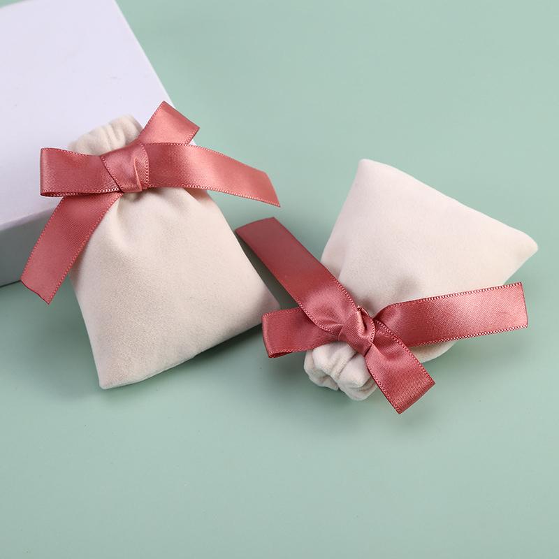 Simple Solid Color Velvet Jewelry Packaging Pouches Bags Small Gift Ribbon Drawstring Bag Necklace Bracelet Earrings Storage Bag