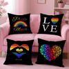 Pride Month Rainbow Cushion Cover Plush Fabric Soft Double-Sided Printed Sofa Warm Winter Home Gift Pillow Case