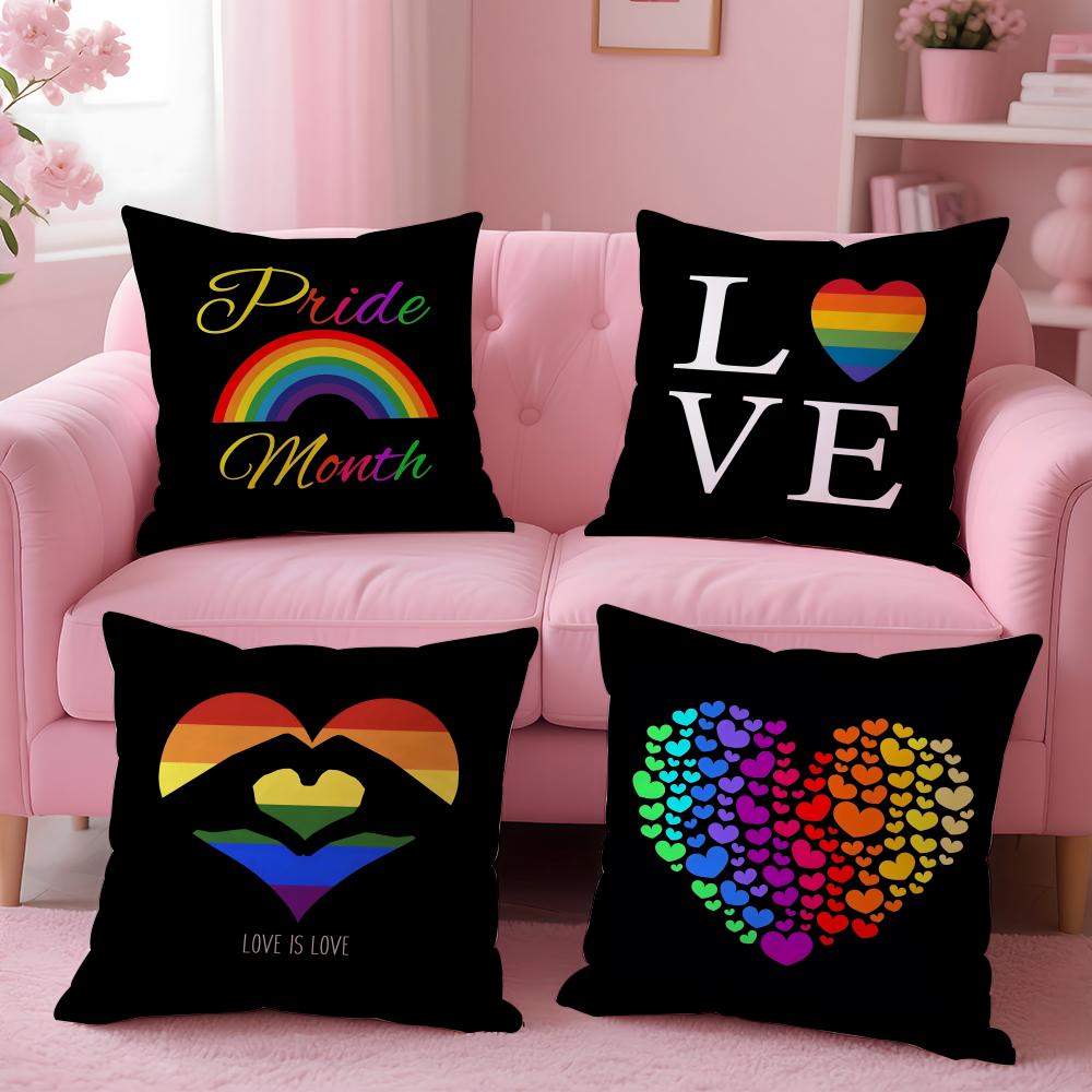 Pride Month Rainbow Cushion Cover Plush Fabric Soft Double-Sided Printed Sofa Warm Winter Home Gift Pillow Case