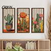 Cactus Wood Wall Decor 3PCS Boho Wooden Art, Desert Floral Hanging, Nature Inspired Southwestern Botanical Prints Hanging for Home Living Room