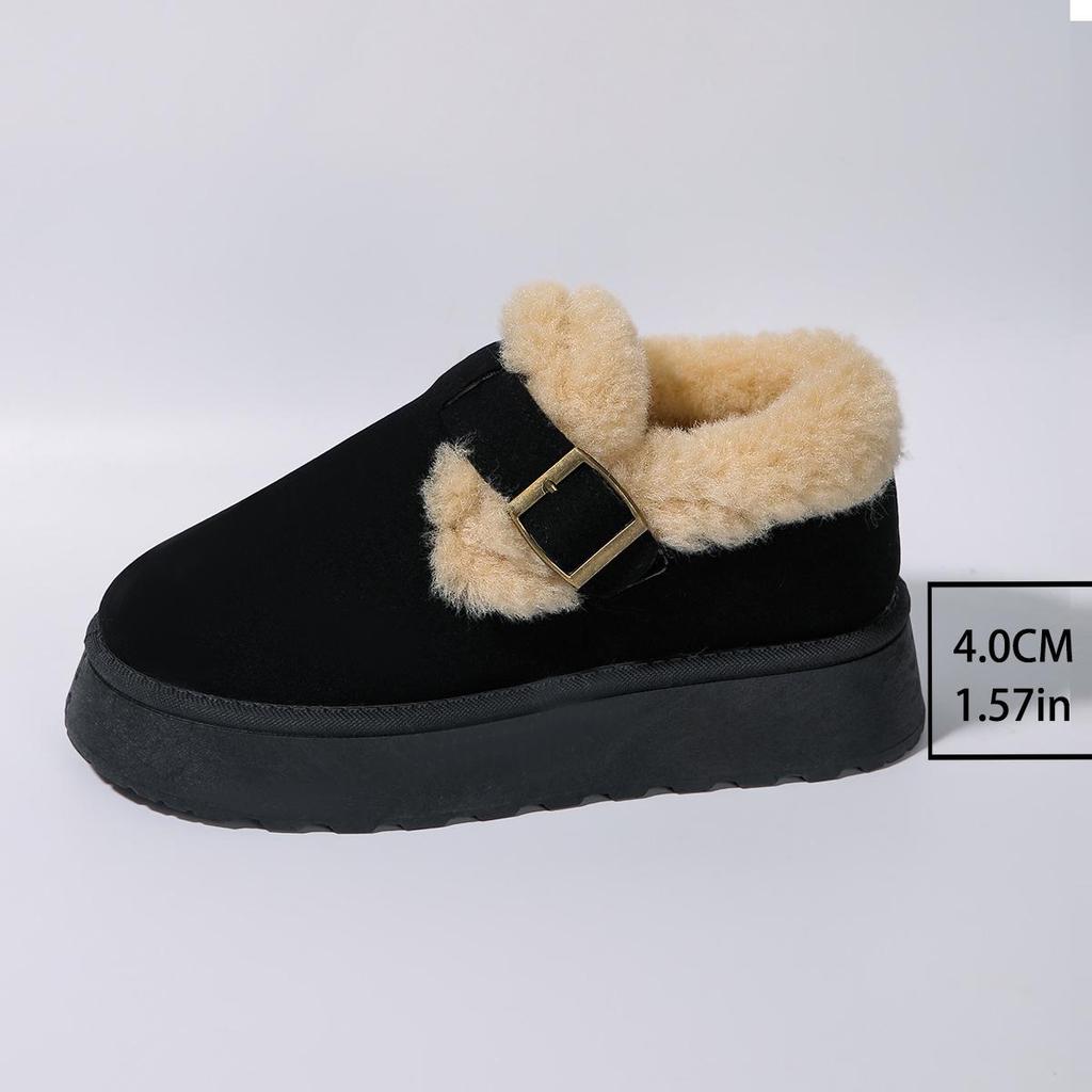 Women's Plus Size Fur Fleece One Foot Cotton Shoes Casual Short Tube Solid Color Sponge Cake Thick Soled Snow Boots Shoes 36-42