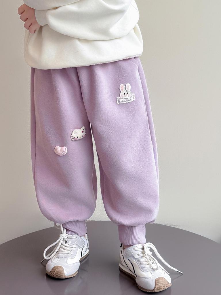 Girls' Autumn Rabbit Embroidery Sweatpants - Fashionable Casual Long Pants for Baby and Medium-sized Kids