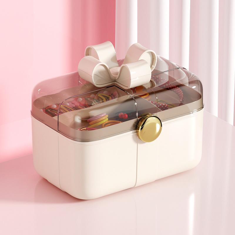 Household Large Capacity Children's Headwear Organizer Box, Hand-held Strap Cover Accessory Box, Hair Accessory Storage Box