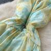 Summer Women V-neck Print Chiffon Halter Open Back Beading Long Maxi Holiday Beach Dresses
