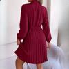 BITCED Autumn Temperament Tie Waist Long Sleeve Pleated Skirt