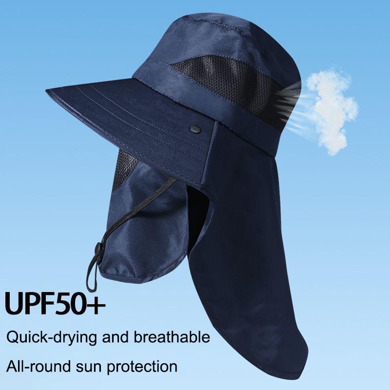 Sun Protection Bucket Hat Neck Protector One-Piece Fishing Hiking Hat Outdoor Breathable Bucket Hat Windproof Large-Brimme
