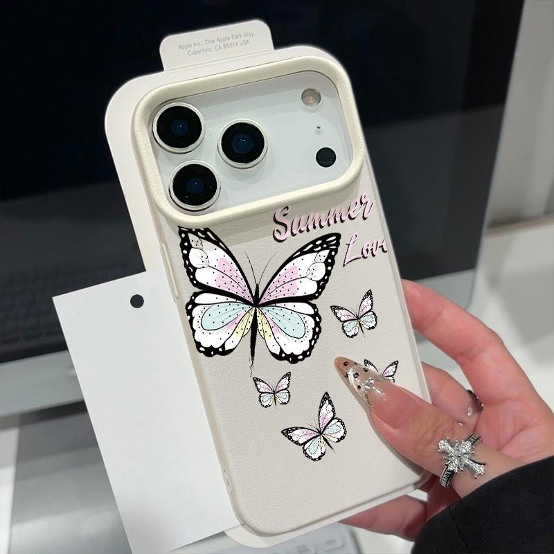 For iPhone 18 Pro Max Case Colorful Butterfly Leather Texture Silicone Cover For iPhone 17 16 15 14 13 Pro Max 16E 17E
