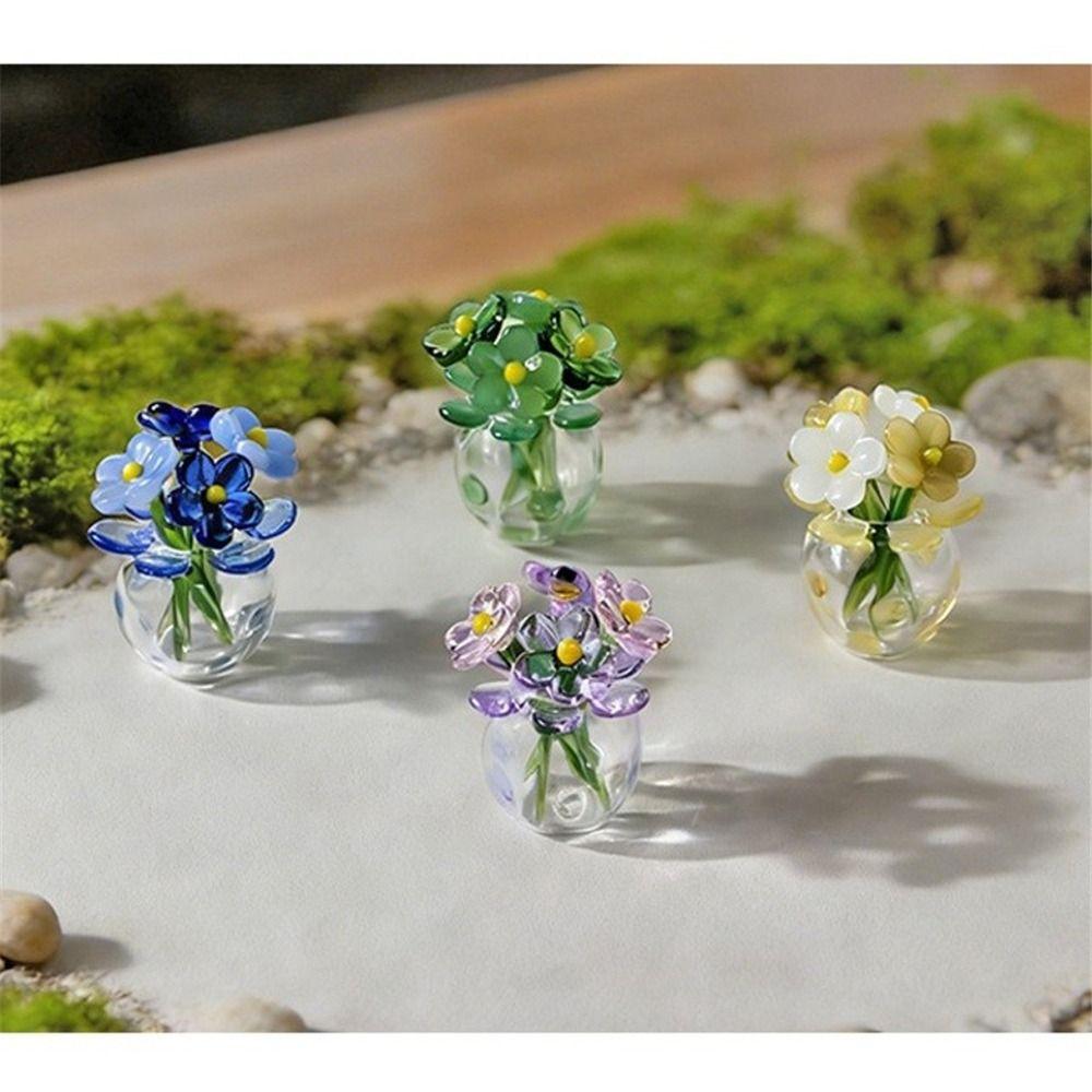Mini Glass Flower Decor Colored Glaze Simulation Floral Glass Flower Bouquet Hand-blown Glass Flower Home Room Decoration
