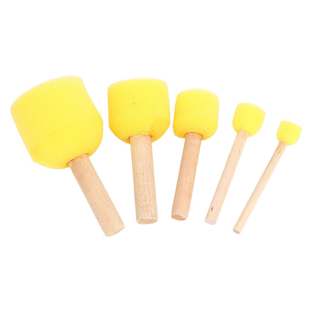 5PCS Round Foam Sponge Brush with Wooden Handle Durable Resuable Sponge Brushes for Kids DIY Painting Supplies