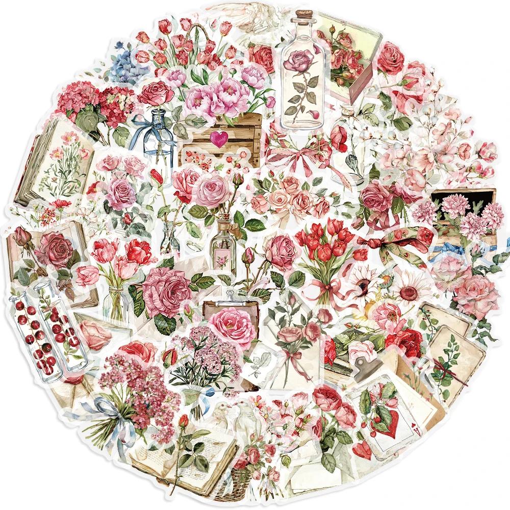 50pcs Floral Stickers Flower Decorative Decals Aesthetic PET Sticker for Journaling Notebook Water Bottle Scrapbook Supplies