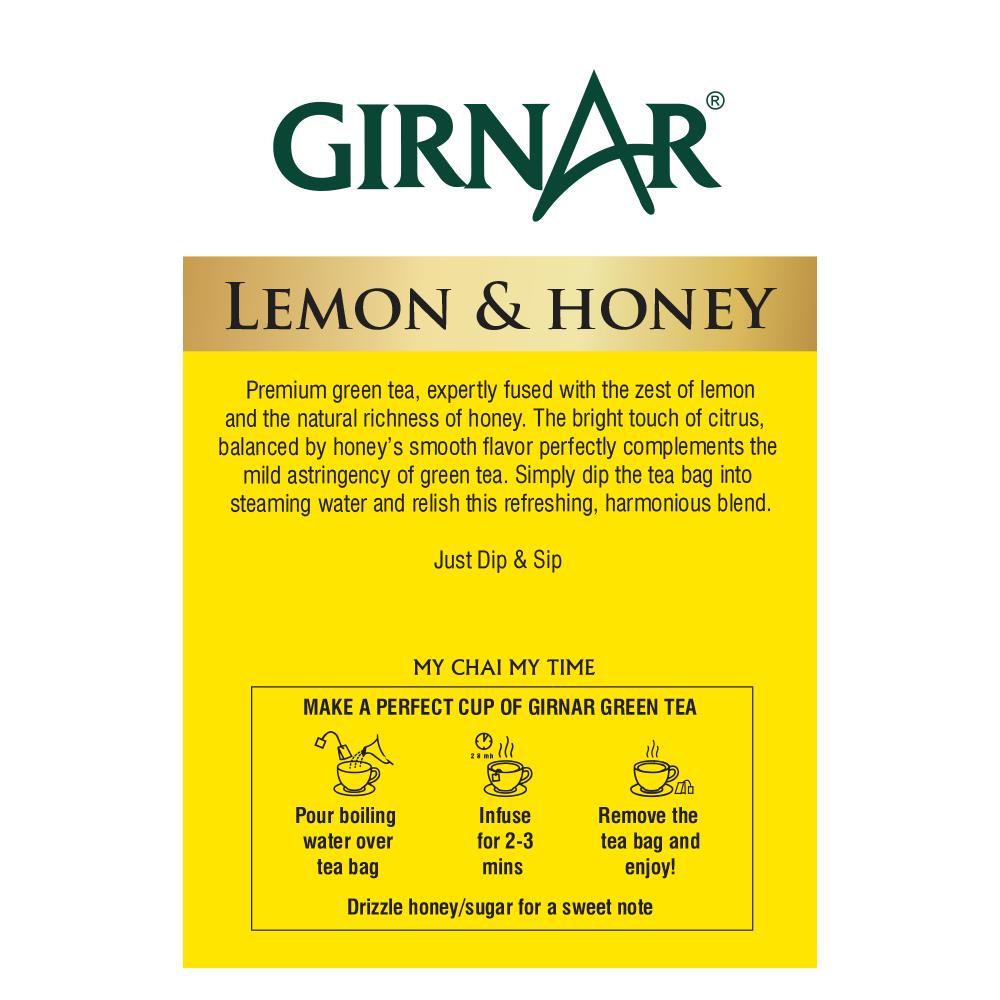 Girnar Green Tea Lemon & Honey Vegan 25 Tea Bags Pack of 1 Caffeine Free Refreshing Hot Drink