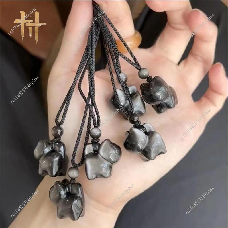 Where Winds Meet Silver Obsidian Cat Phone Charm Midnight Blades Game Player Pendant Anime Cosplay Backpack Charm for Game Fans