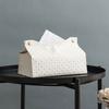 PU Leather Tissue Holder Rectangular Rattan-Tissue Box Cover Facial-Tissue-Case Paper Dispenser for Drop