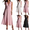 Abito Lungo Senza Maniche Scollo a V Profondo da Donna Abito a Sottoveste Pieghettato con Bottoni in Vita per Donna Vestiti Estivi per Donna Vestiti Primaverili per Donna