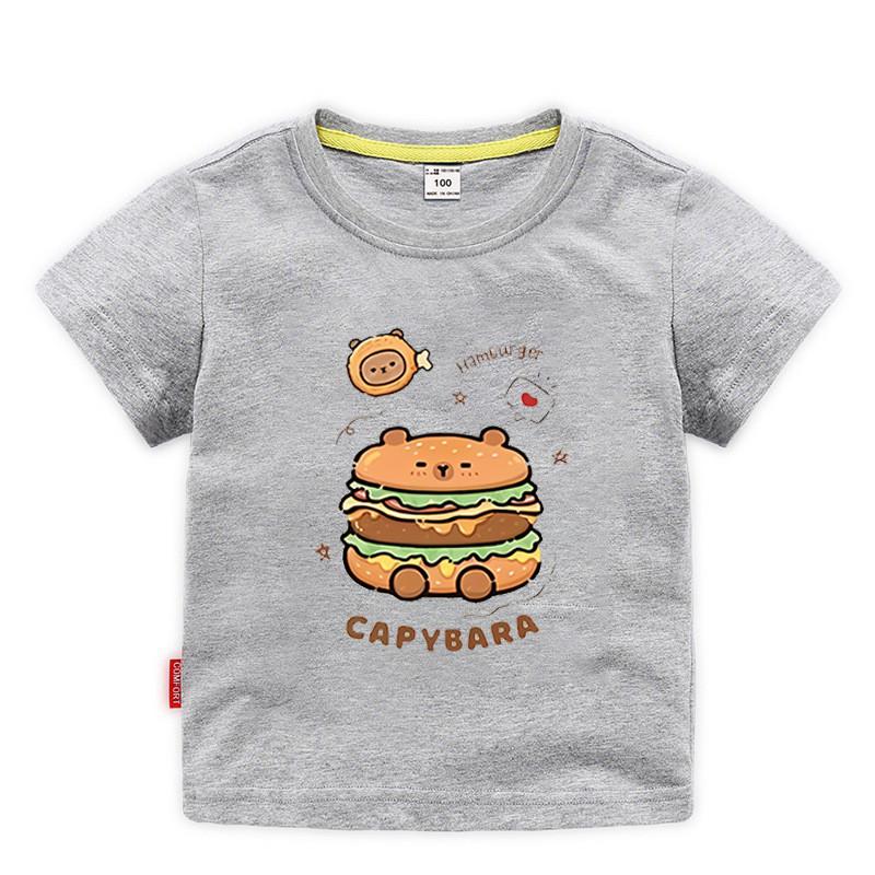 Capybara Hamburg Kapibara Boys and Girls Elementary School Short Sleeved T-shirt Casual Bottom Top