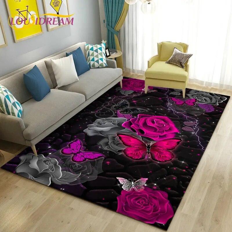 European Luxury Flower Rose Leaf Area Rug,Carpet Rug for Living Room Bedroom Sofa Doormat Decoration,Kitchen Non-slip Floor Mat