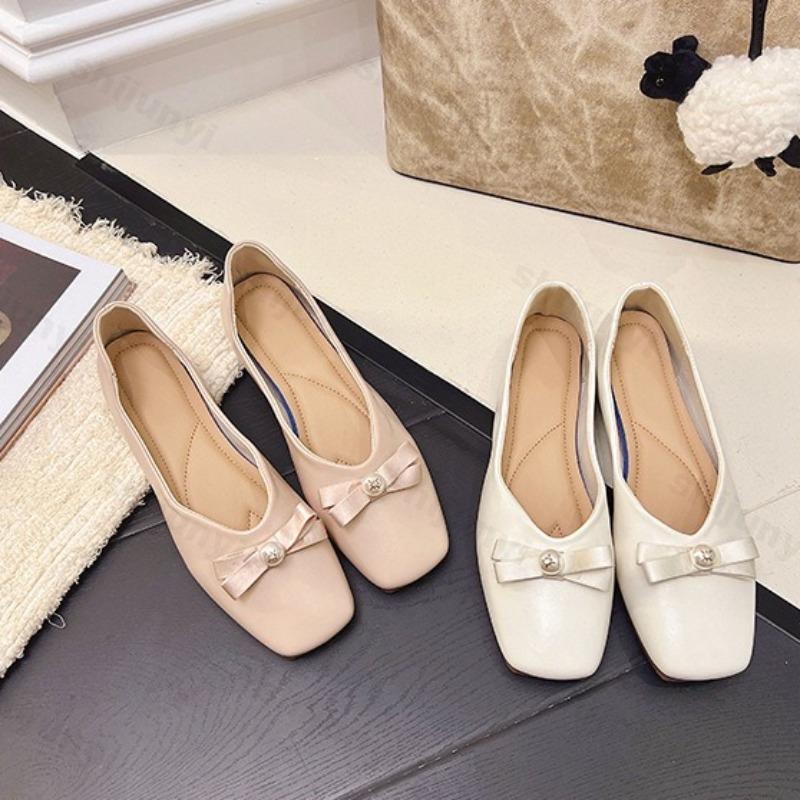 Fashion Elegant Bow Designed Square Head Casual Mary Jane Flats for Women New Autumn 2025 Shallow Mouth Comfortable Slip on Single Shoes