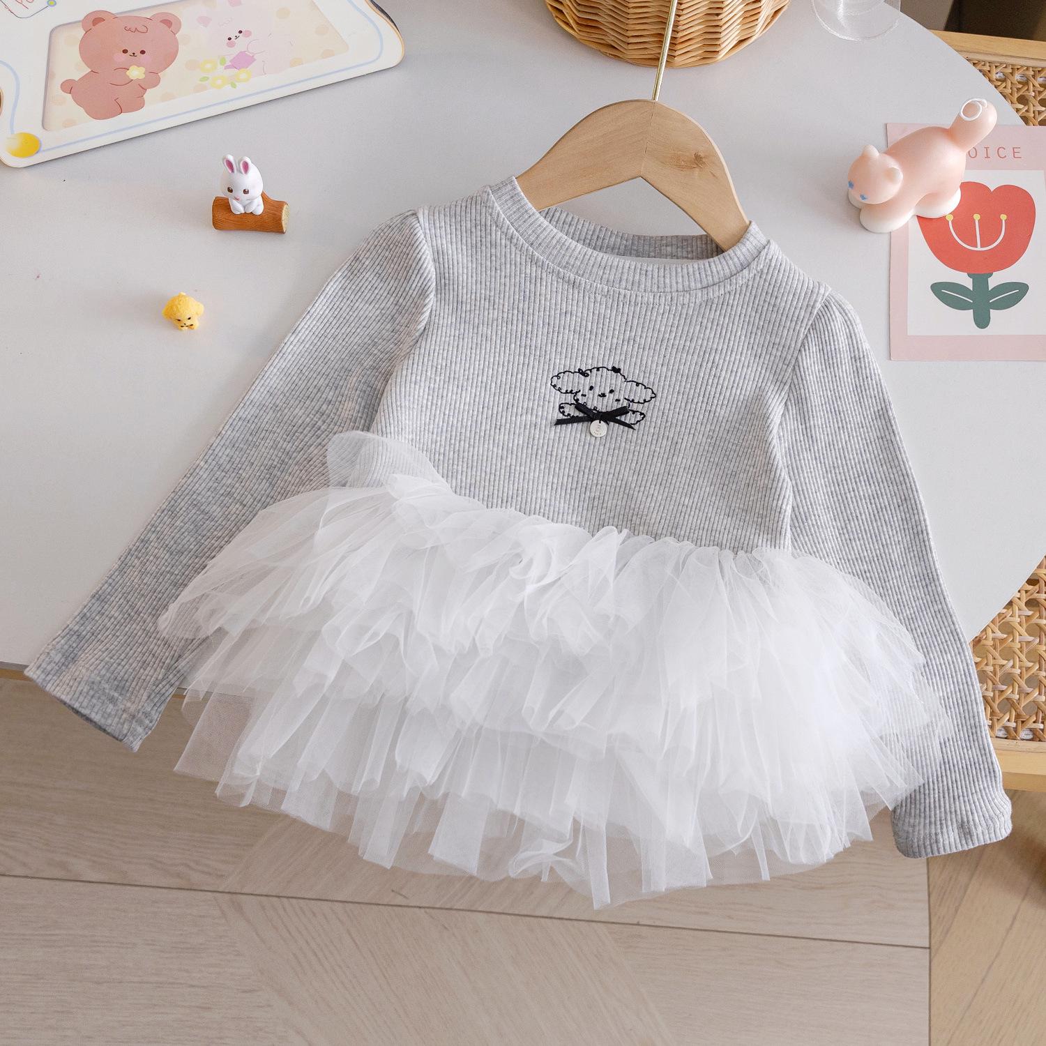 

Girls Cartoon Lace Trim Long-Sleeve T-shirt - Autumn Fashion Casual Top, Versatile Children s Clothing for Age 3 120 cm сірий колір