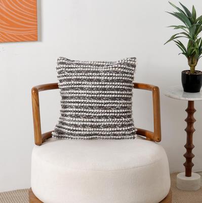 Ivory/Grey Handwoven Cushion -Decorative Throw Pillow for Sofa, Chair, and Bed