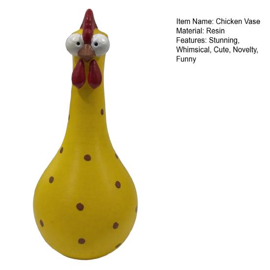 Long Neck Colorful Chicken Statue, Big Eye Cartoon Resin Rooster Vase, Funny Outdoor Cock-Shaped Vase for Lawn, Yard, Office, Home Decor