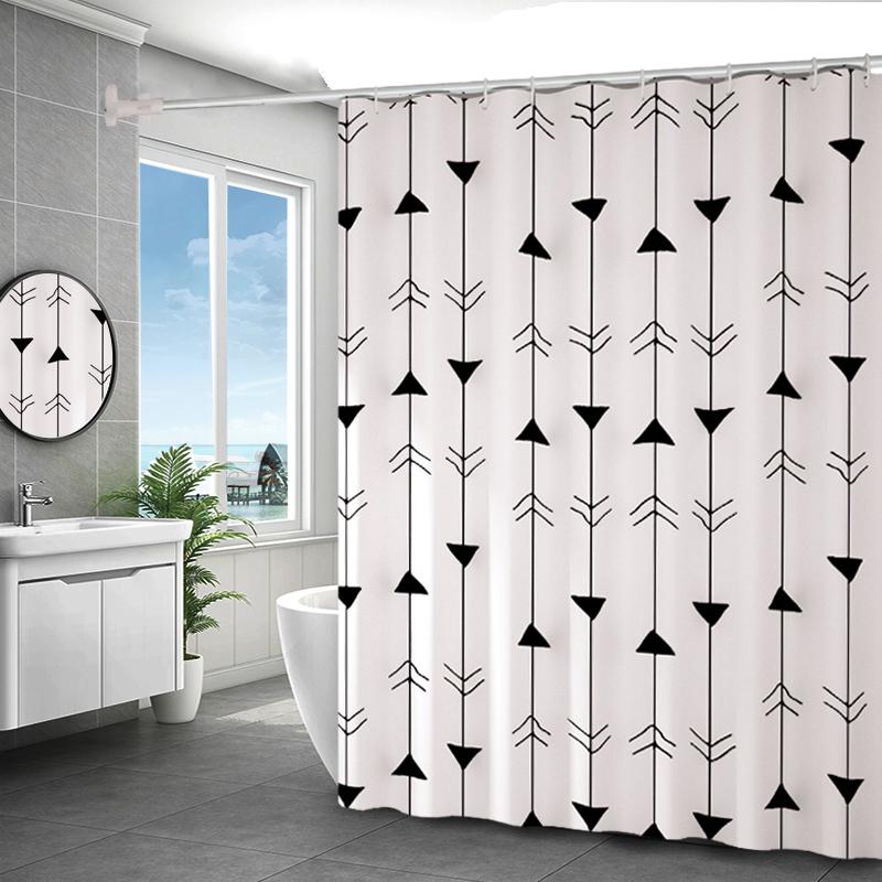 Shower Curtains White Waterproof Mildew Proof Bathroom Curtain Arrow Print for Toilet Peva Fabric with Hooks Modern Style 111cm
