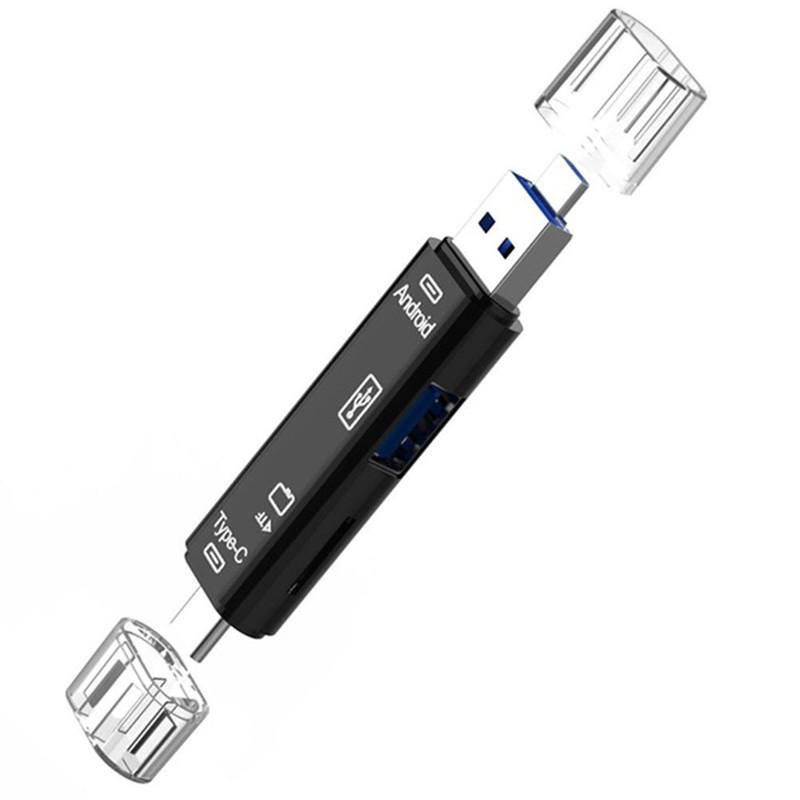 

5 в 1 Многофункциональный USB 3.0 Тип C / Usb / Micro Usb / Tf Устройство чтения карт памяти Адаптер для чтения карт OTG чёрный