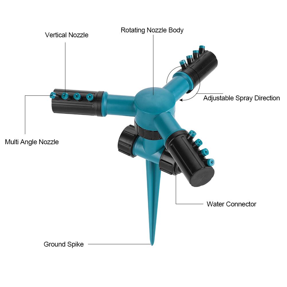 360 degrees  Rotating Lawn Sprinkler with 3 Arms   Automatic Garden Watering Irrigation Tool