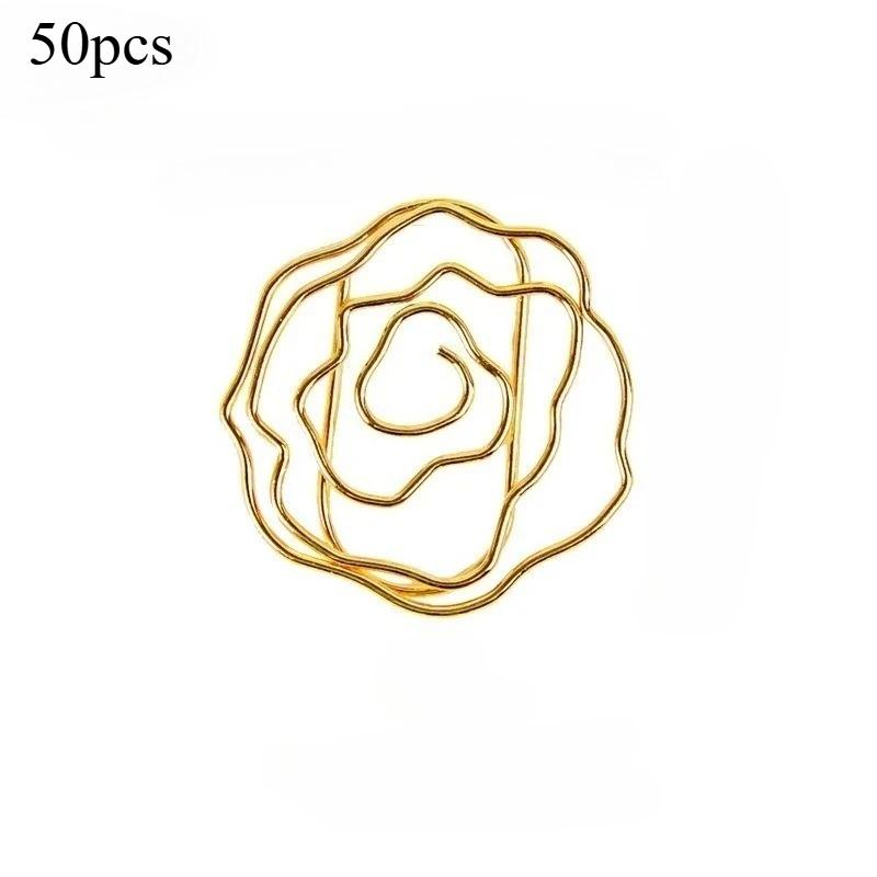 50pcs Golden and Rose Golden Flower Paper Clips Elegant Floral Clips for Office School Organization and Scrapbooking Projects