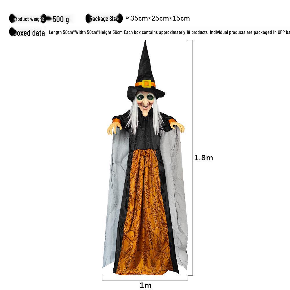 Fioletowy, aktywowany dźwiękiem, świecący, krzyczący wisiorek wiedźmy na Halloween, dekor do nawiedzonego domu