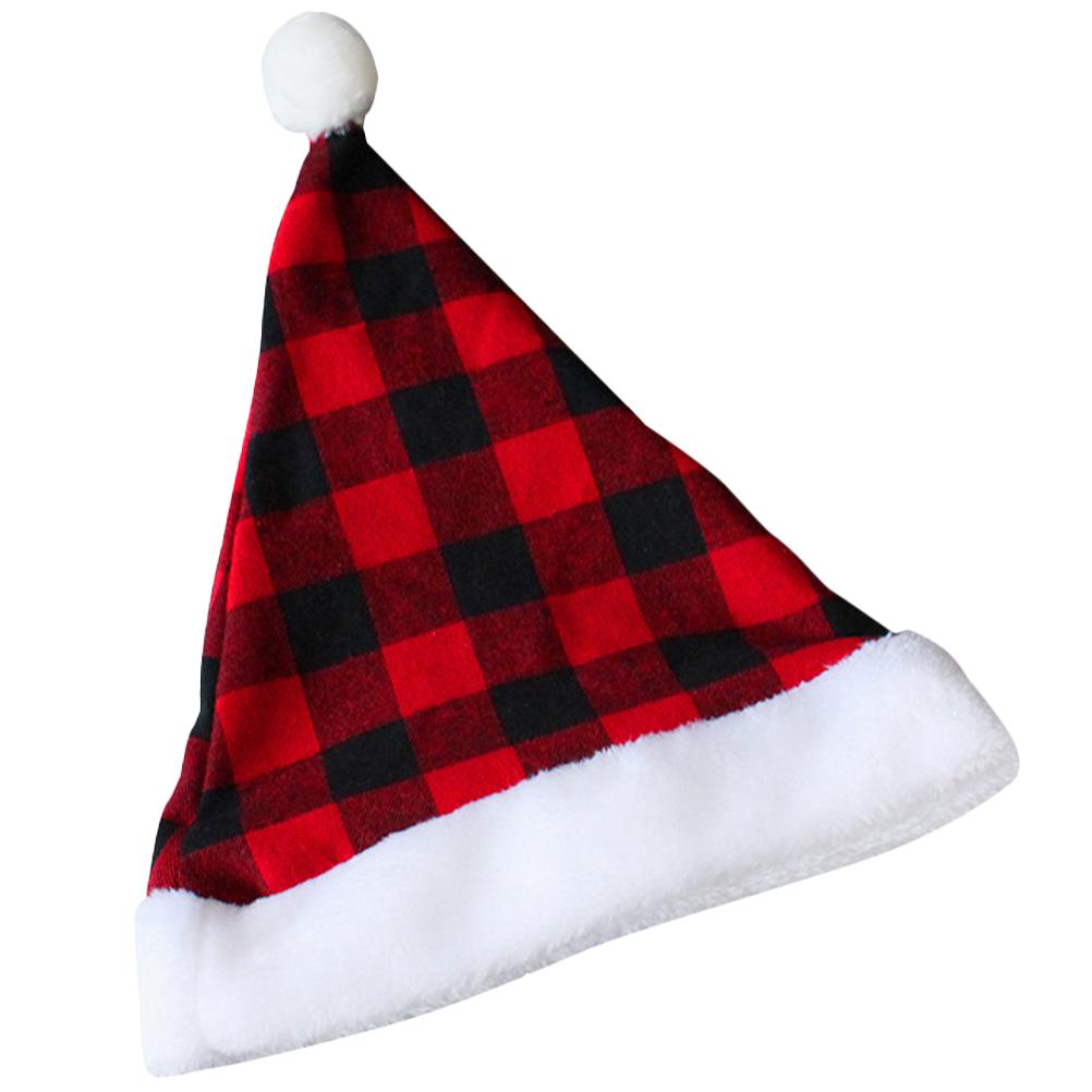 Unisex Santa Hat Christmas Plaid Design Comfortable Cloth Material Warm Winter Party Hat Xmas Celebration Gift for Adults