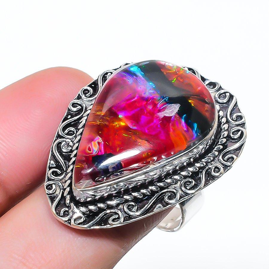Natural Ammolite Gemstone Handmade 925 Sterling Silver Jewelry Ring Size 8 AR-17125