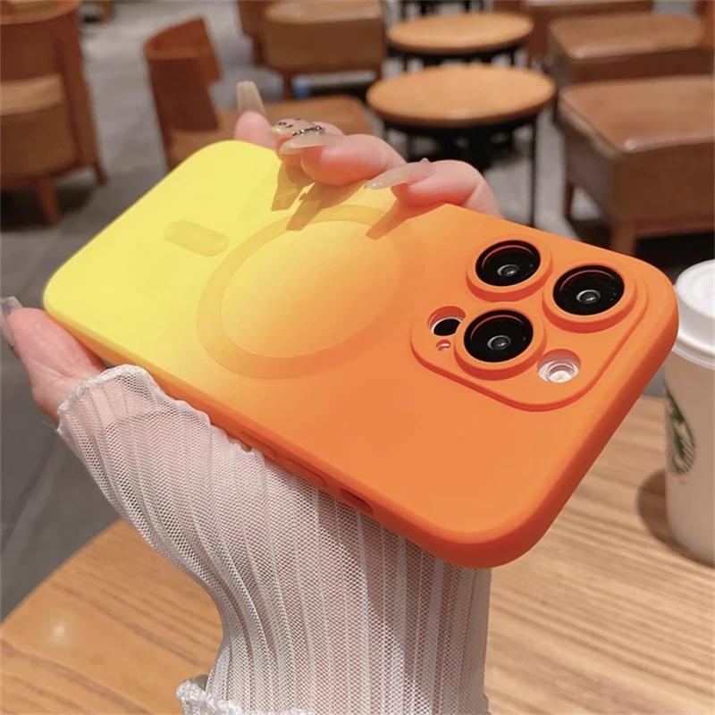 

Роскошный мягкий силиконовый чехол с градиентом для Magsafe с беспроводной магнитной зарядкой для iPhone 15 14 12 11 13 Pro Max Plus, матовый цветной чехол For iphone13