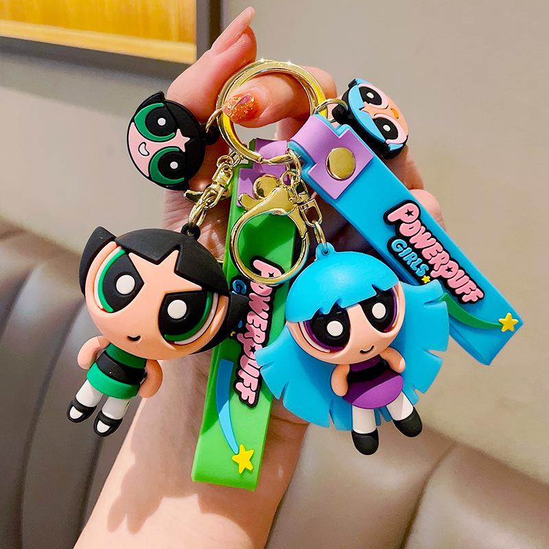 Top-Grade Super Superior-Grade Cute! High-Standard Powerpuff First-Class Girls Premium-Quality Cartoon High-Standard Keychains First-Class Blossom