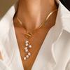 Imitation Pearl Tassel Flat Snake Bone Necklace For Women Fashionable Personalized Daily Accessory Party Jewelry Birthday Gifts